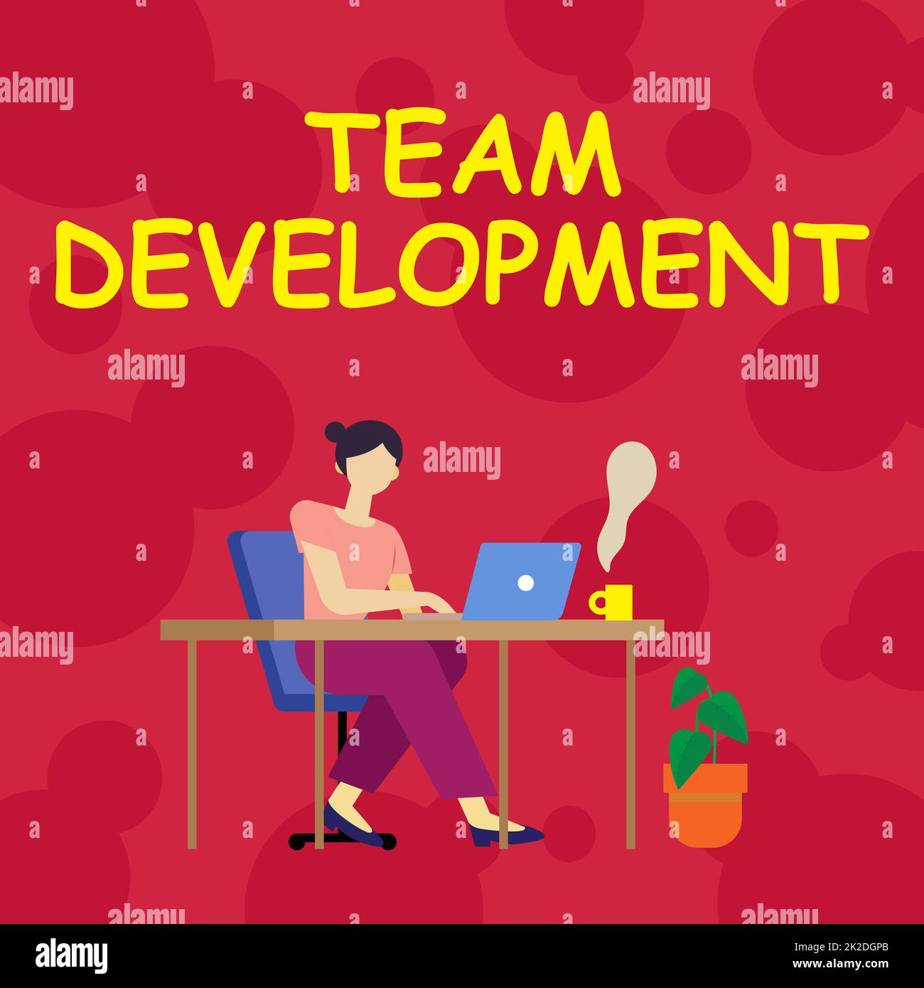 Affichage conceptuel développement de l'équipe. Idée d'entreprise Apprenez pourquoi et comment les petits groupes changent avec le temps avec des graphiques femme assis avec ordinateur portable vue arrière accomplir activement le travail à partir de la maison Banque D'Images