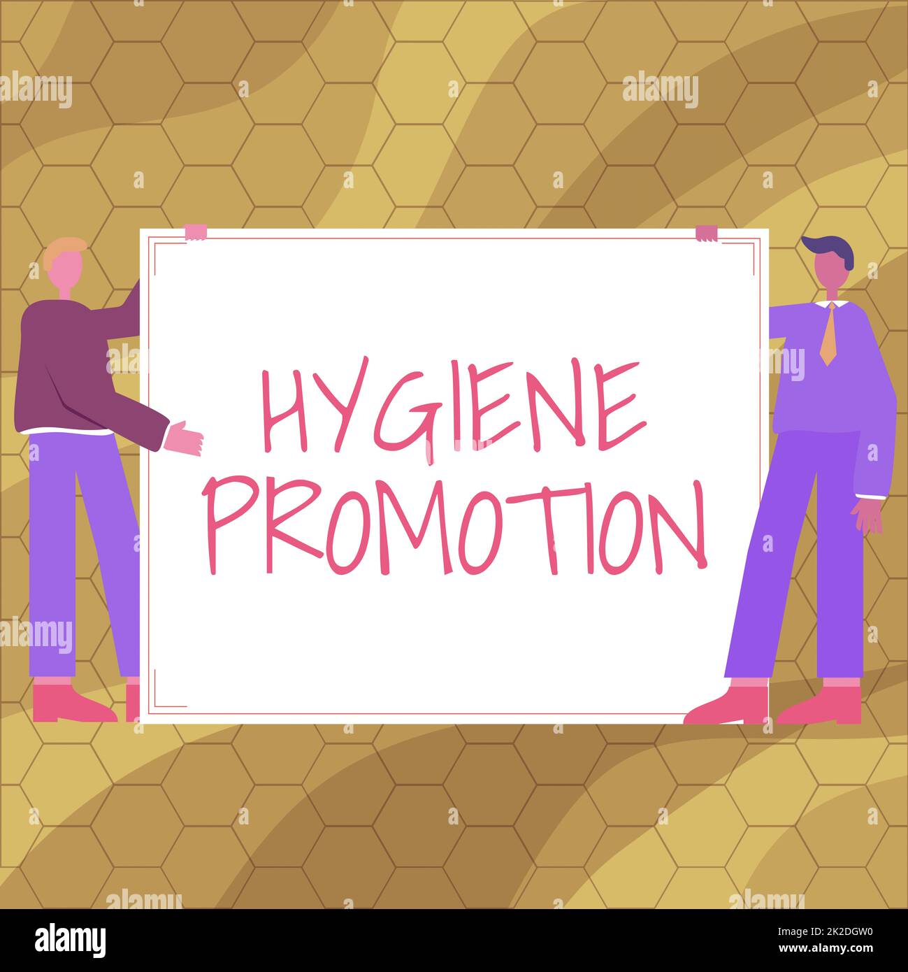 Inspiration montrant la promotion de l'hygiène des panneaux. Aperçu de l'entreprise Programme systématique de prévention des maladies liées à l'assainissement deux hommes dessin avec papier vide contexte présenter de nouvelles idées. Banque D'Images