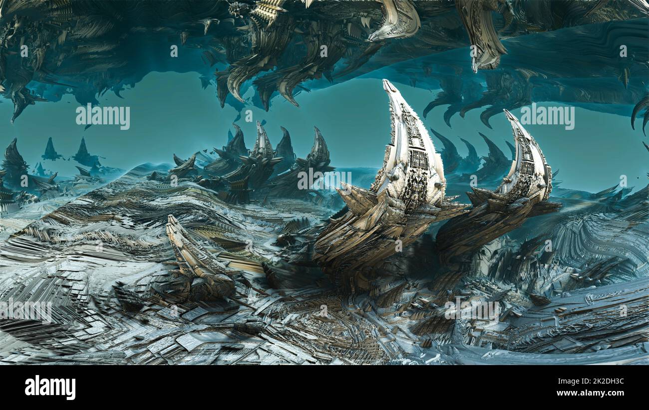 3D Illustration d'une belle mer profonde de Fractal. Conception Fractal abstraite générée par ordinateur. Banque D'Images