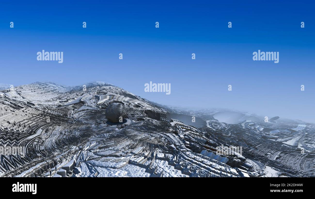 3D Illustration d'un beau paysage de Fractal d'une autre planète. Conception Fractal abstraite générée par ordinateur. Banque D'Images
