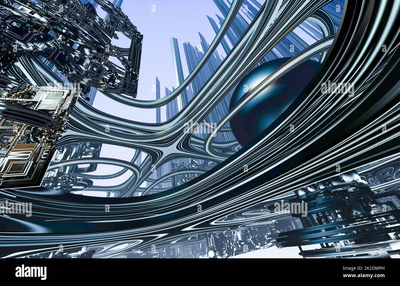 3D Illustration d'un magnifique bâtiment de pont de Fractal. Conception Fractal abstraite générée par ordinateur. Banque D'Images
