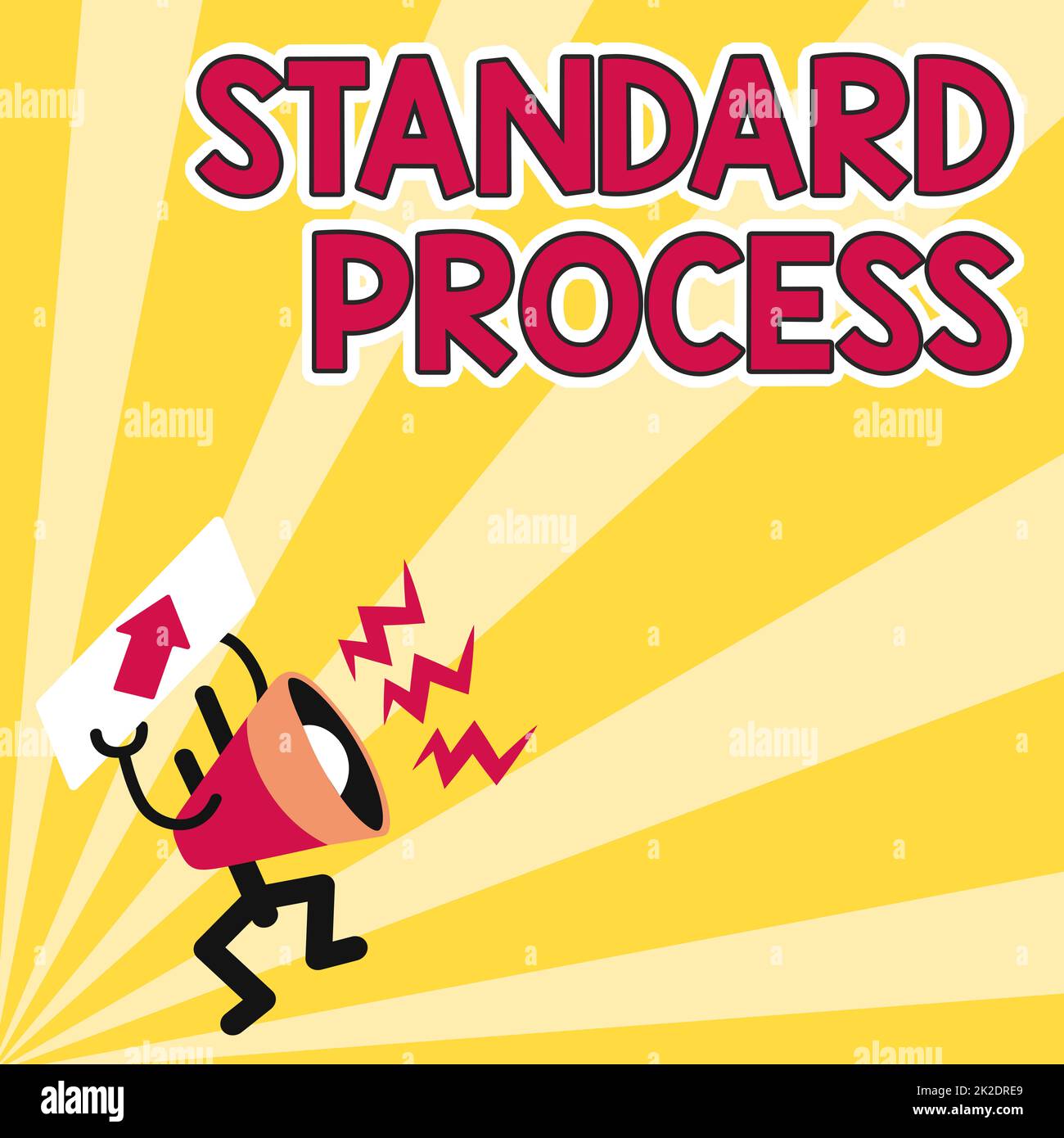 Affiche présentant le processus standard. Règles de concept Internet à mettre en correspondance avec la qualité finale du produit Megaphone Affichage d'un message important présentant un rapport détaillé Banque D'Images