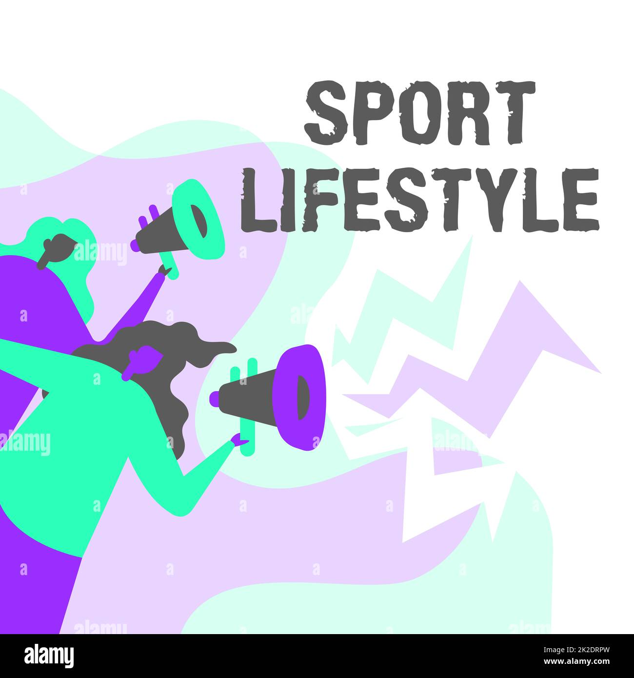 Texte manuscrite Sport Lifestyle. Concept signification fond de sport ou d'activités de plein air physiquement active femmes dessin tenant des mégaphones faire une annonce au public. Banque D'Images