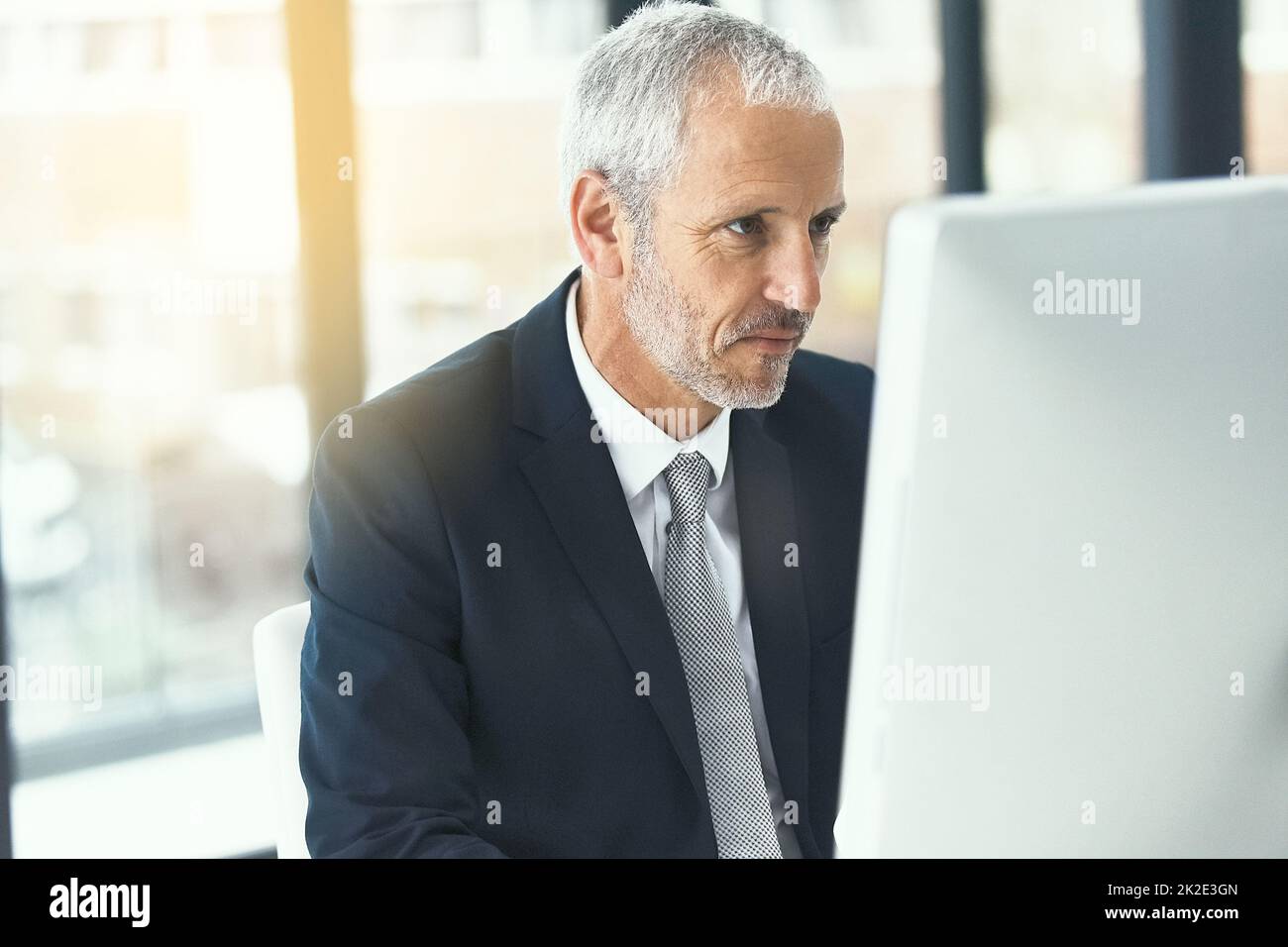 Il fait du succès son seul but. Photo d'un homme d'affaires mûr concentré travaillant sur son ordinateur dans un bureau. Banque D'Images