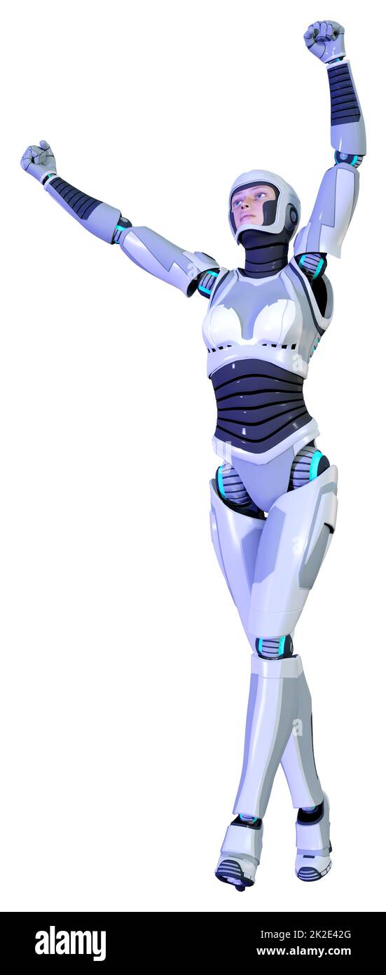 Le Rendu 3D Robot femelle on White Banque D'Images