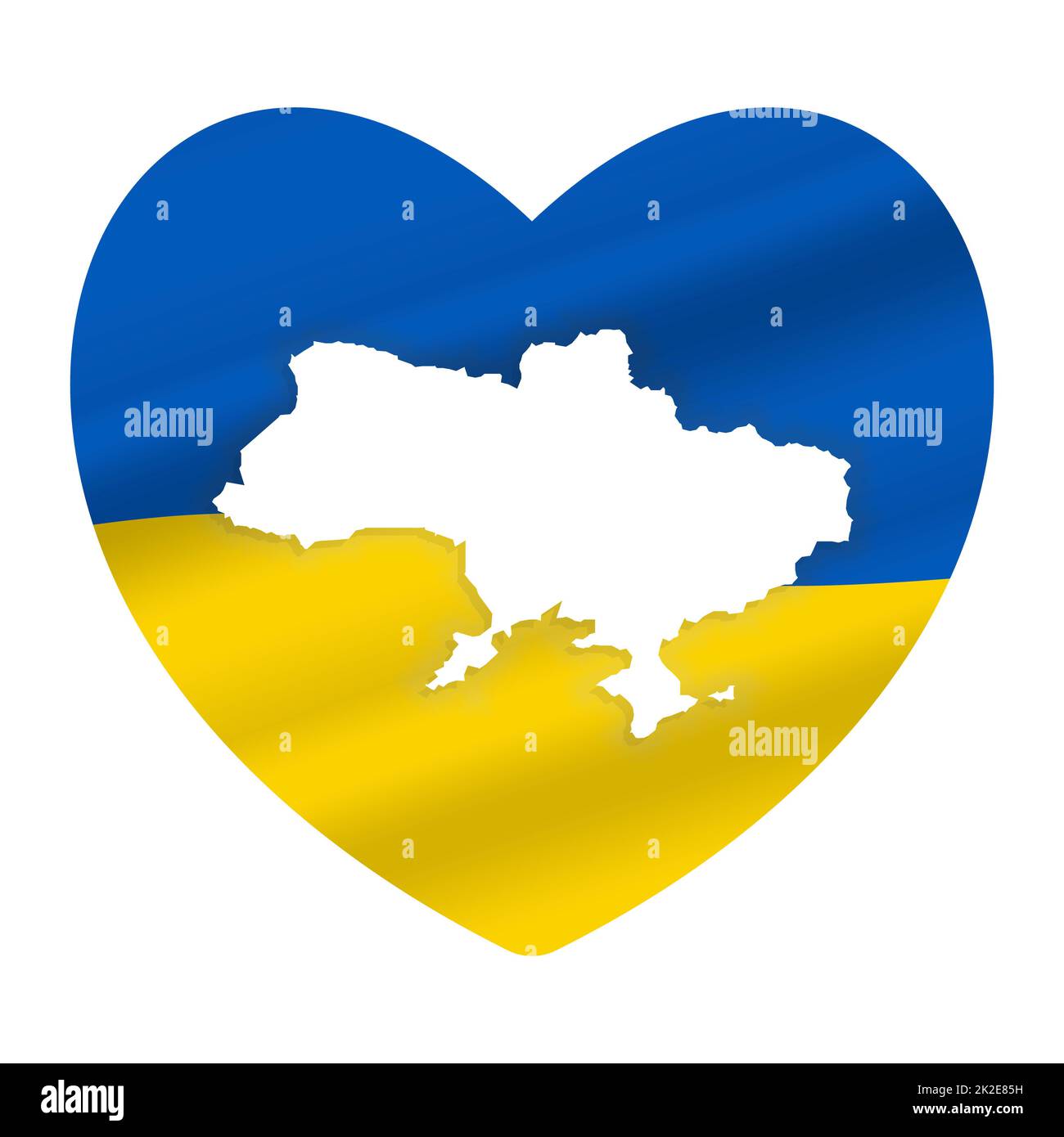 Carte de l'Ukraine en icône coeur. Drapeau patriotique ukrainien abstrait avec symbole d'amour. Idée conceptuelle bleue et jaune - avec l'Ukraine dans son coeur. Soutien au pays pendant l'occupation. Arrêter la guerre. Banque D'Images