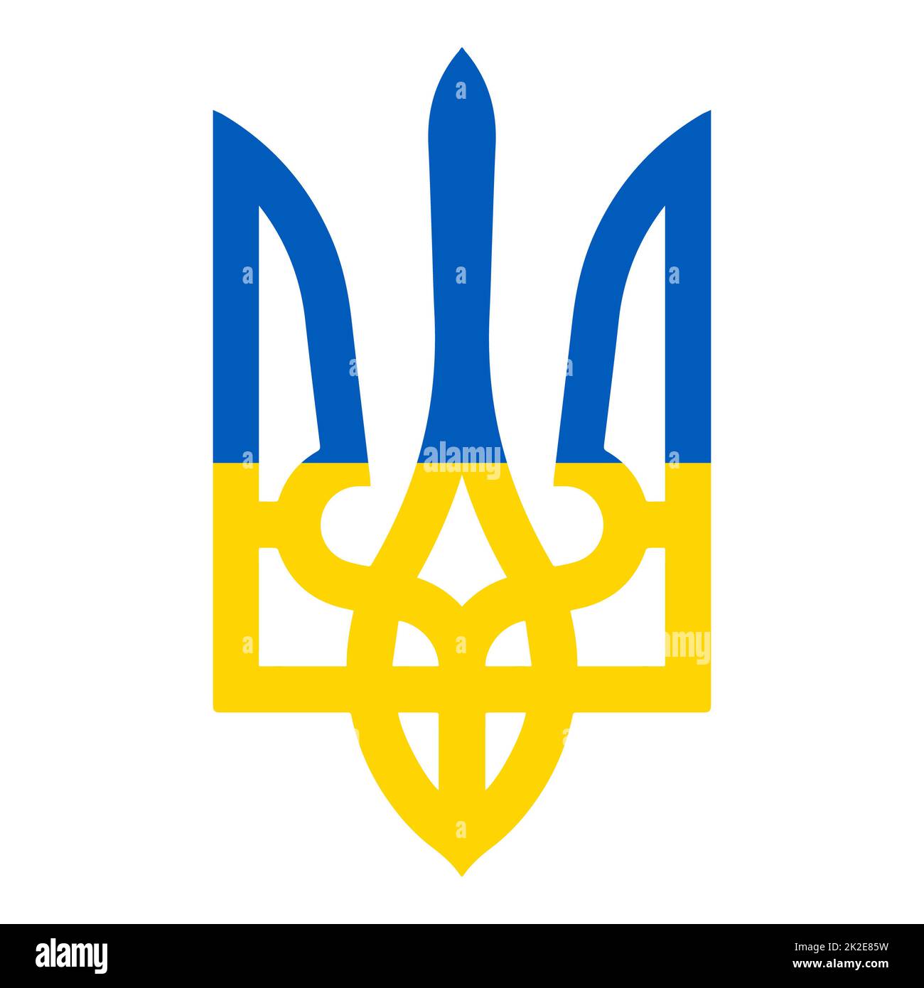 trident bleu jaune - illustration vectorielle. Le petit blason de l'Ukraine - tryzub est l'un des trois symboles officiels de l'Etat. Emblème ukrainien national - Trident aux couleurs du drapeau national. Banque D'Images