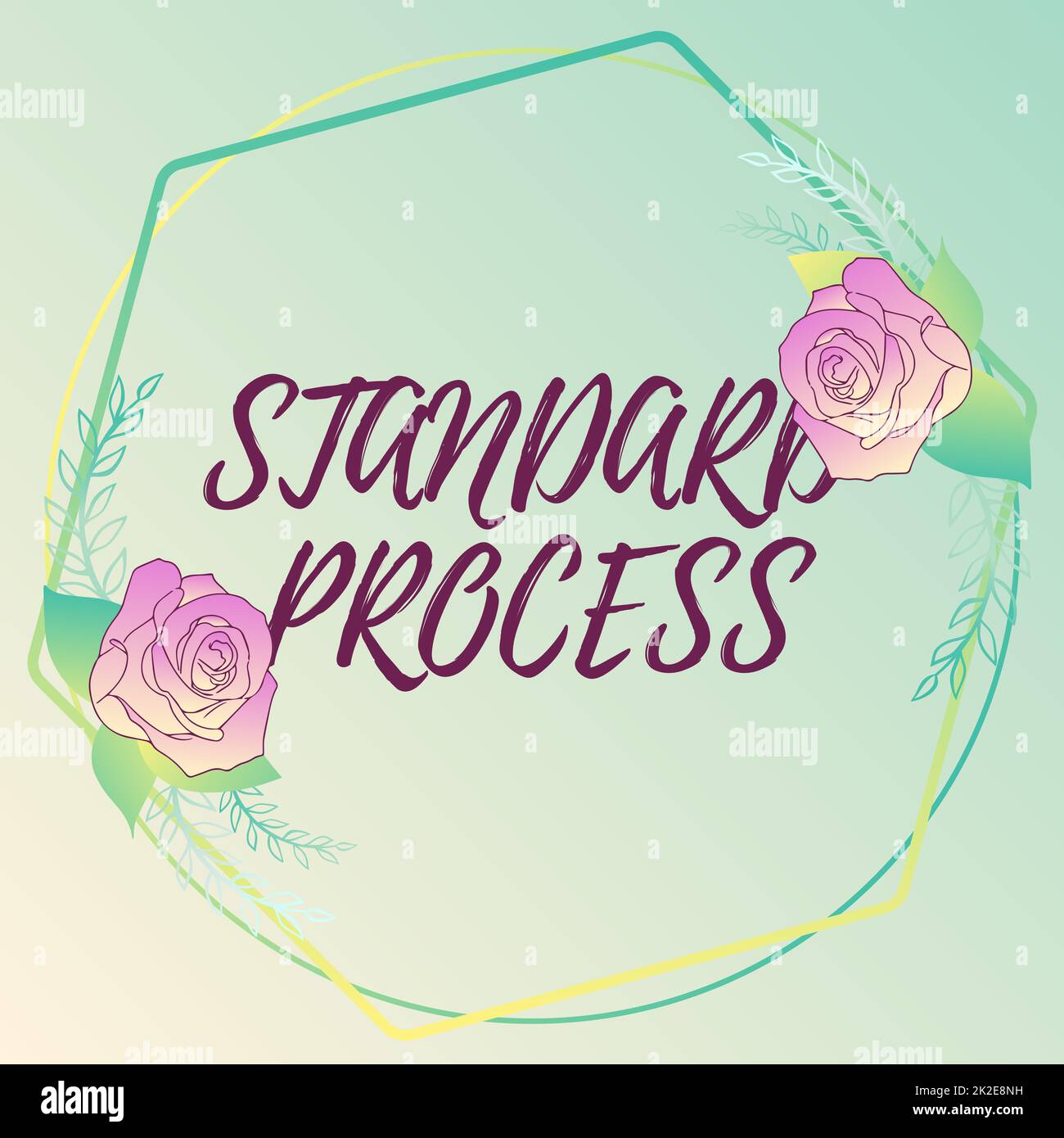Texte d'écriture processus standard. Concept signification règles à faire correspondre avec la qualité du produit final cadre décoré de fleurs colorées et de feuillages arrangés harmonieusement. Banque D'Images