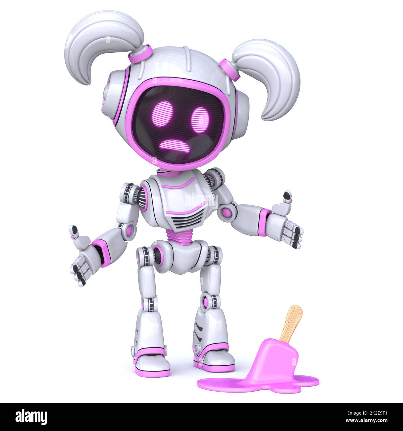 Mignonne rose robot chute glace crème 3D Banque D'Images