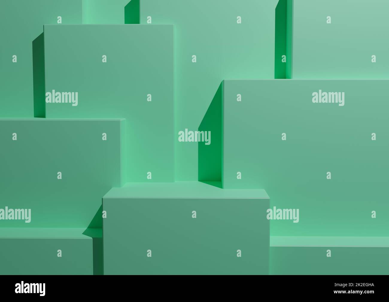 Luminosité minimale, lumière, Turquoise fond 3D Studio maquette scène avec Podiums et niveaux pour l'affichage et la présentation du produit. Papier peint architectural géométrique horizontal. Banque D'Images