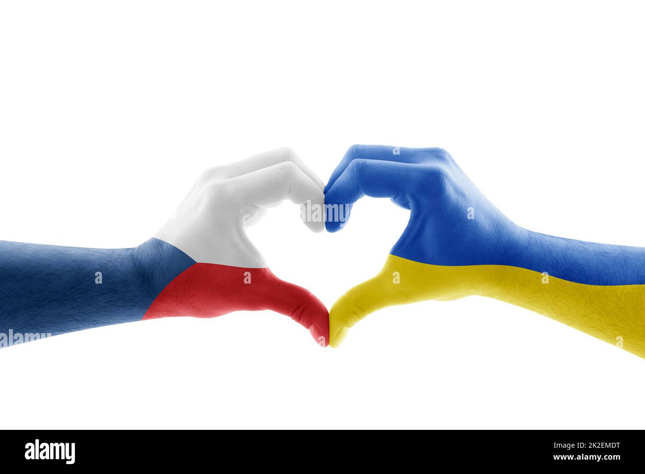 Deux mains en forme de coeur avec le drapeau tchèque et ukrainien isolé sur fond blanc Banque D'Images