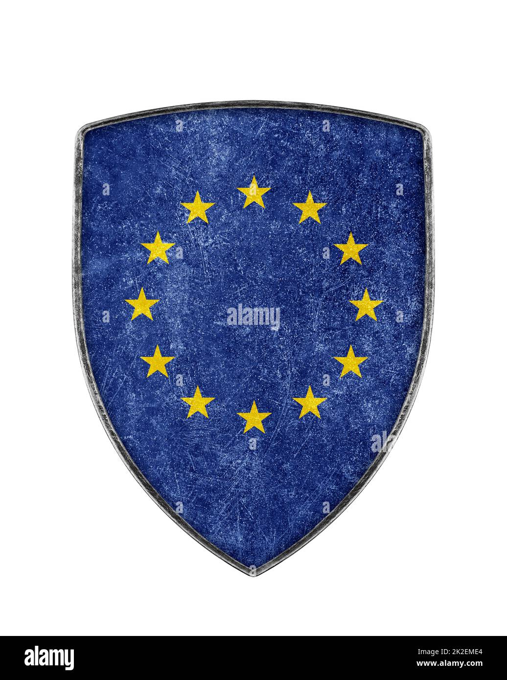 Blindage métallique de l'Union européenne isolé sur fond blanc Banque D'Images