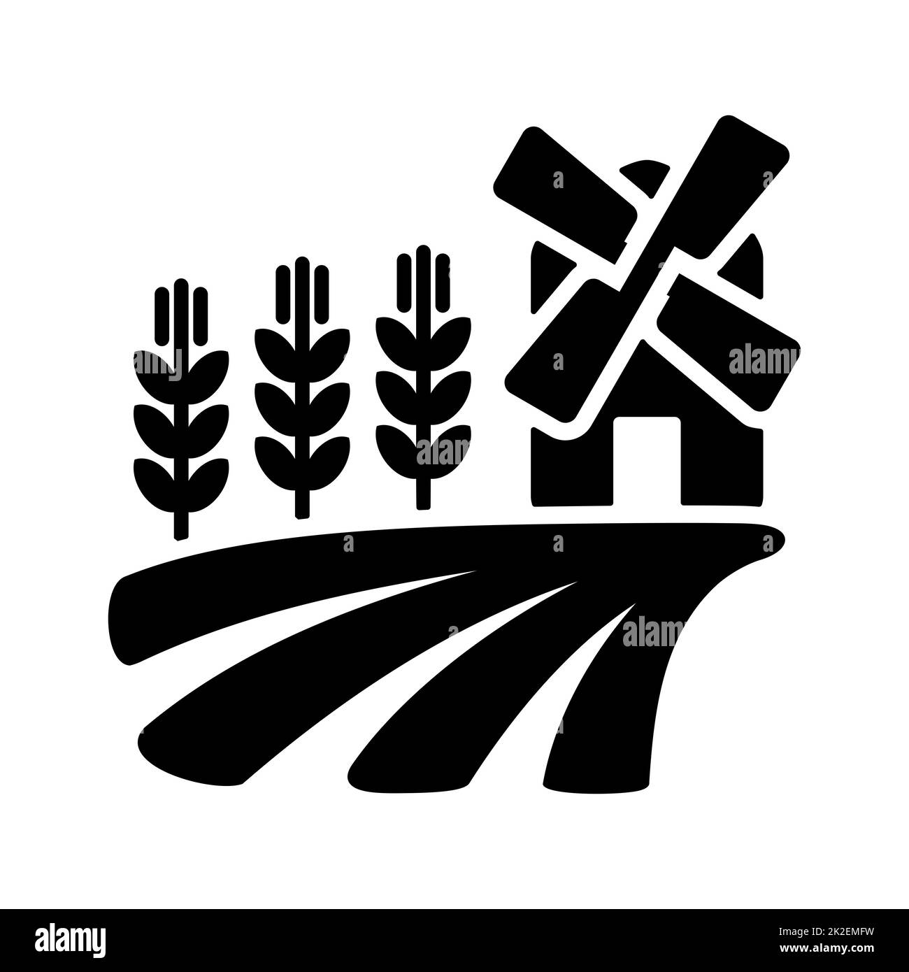 Champ avec un moulin à vent et oreilles de l'icône de glyphe de blé Banque D'Images