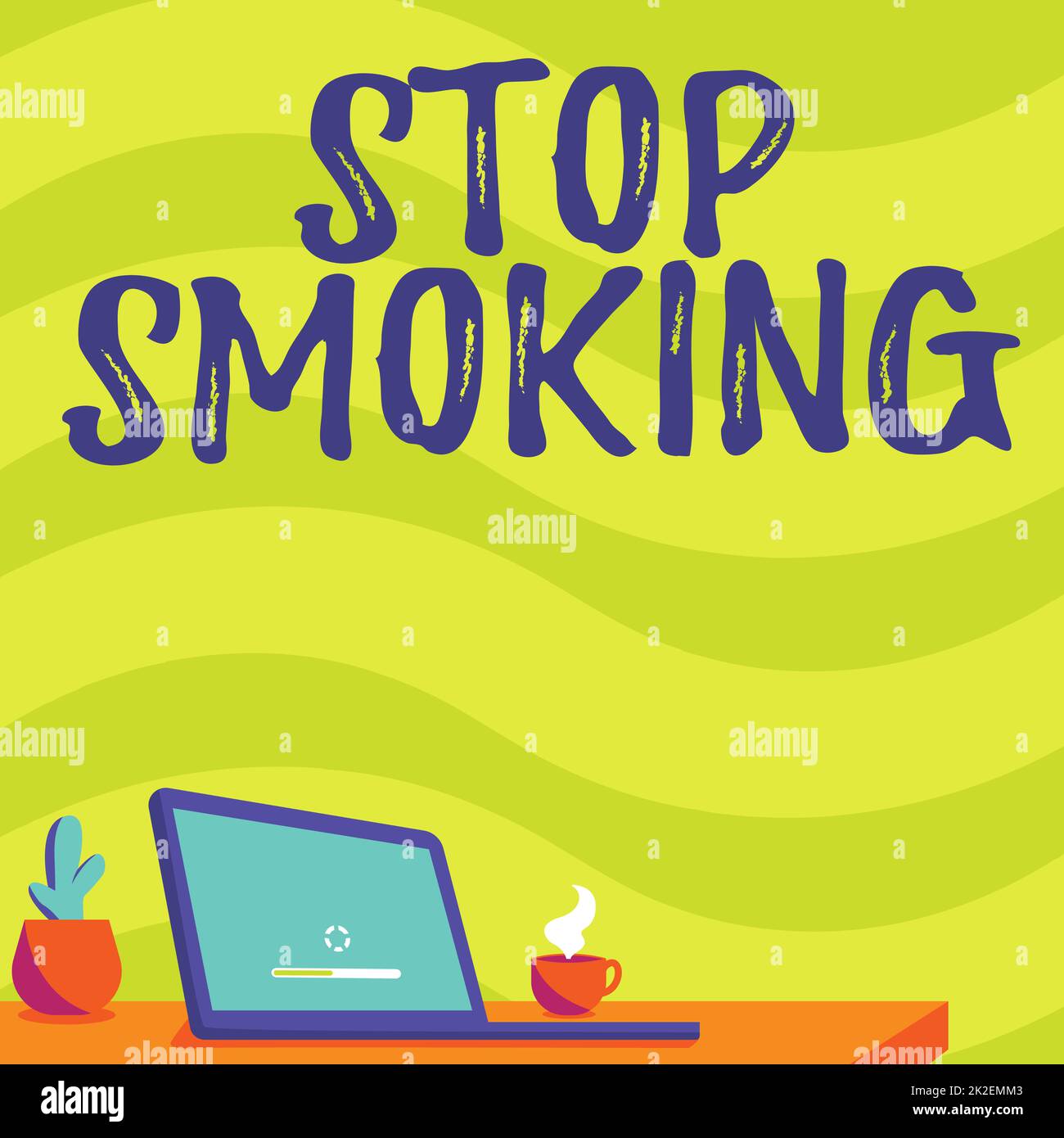 Affiche Stop Smoking. Idée d'affaires le processus de cesser de fumer ou de cesser de fumer bureau dessin avec porte-stylo d'ordinateur portable et un ouvert et arrangé Banque D'Images
