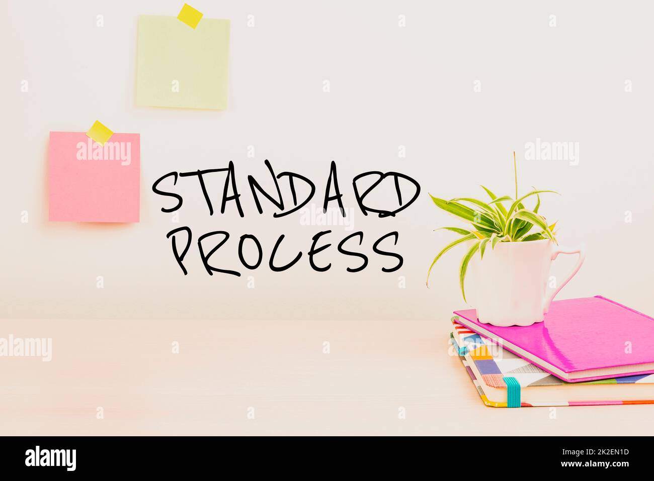 Texte d'écriture processus standard. Règles de concept Internet adaptées à la qualité du produit final Tidy Workspace Setup, Writing Desk Tools Equipment, Smart Office Banque D'Images