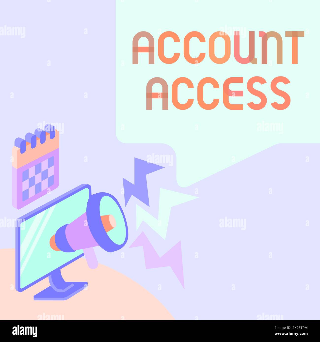 Accès au compte de légende conceptuelle. Photo conceptuelle ayant la permission d'utiliser des données particulières sur un dessin d'écran d'ordinateur avec Megaphone produisant l'éclairage au message . Banque D'Images