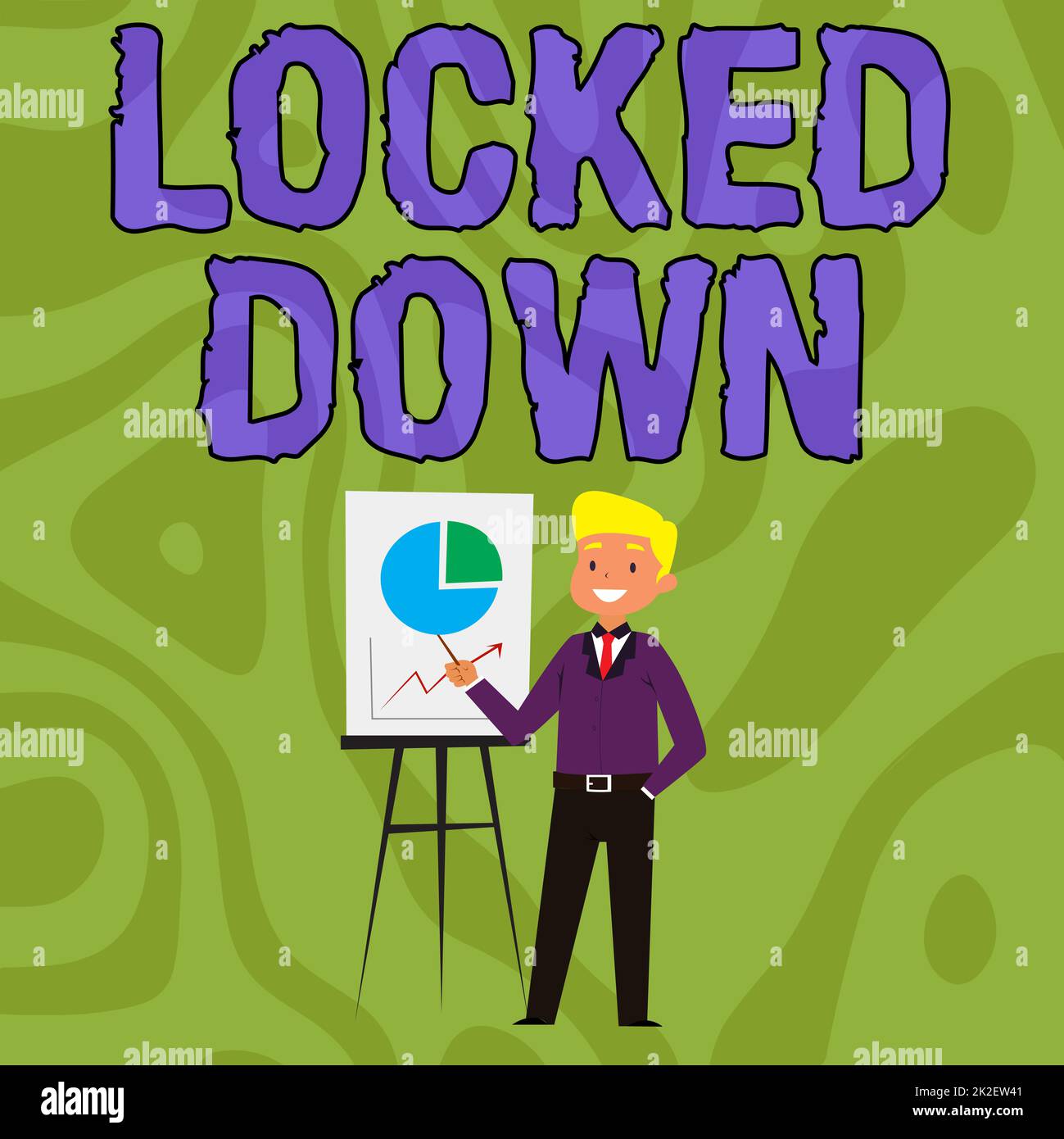 Affiche manuscrite verrouillée. Aperçu de l'entreprise mesure d'urgence qui montre empêché de zone restreinte homme d'affaires portant debout décontracté présentant des graphiques et des idées. Banque D'Images