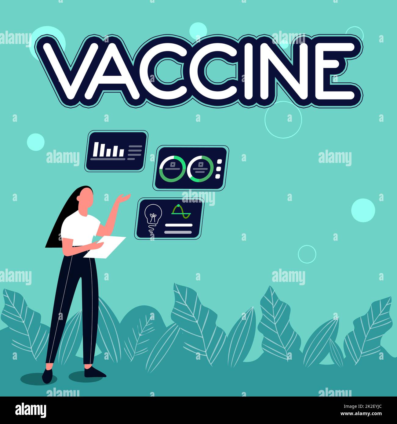 Légende conceptuelle vaccin. Approche commerciale vaccin Illustration du partage des idées de compétences des filles discuter des stratégies de travail. Banque D'Images