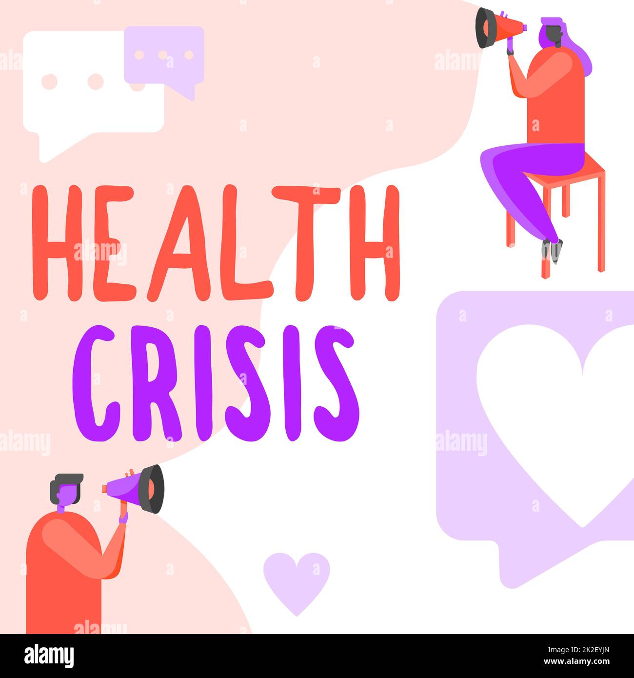 Affichage conceptuel crise de santé. Concept d'affaires problème de forme physique qui affecte l'homme dans les zones plus géographiques Homme debout et femme assis tenant à la fois Megaphone avec symbole de message. Banque D'Images
