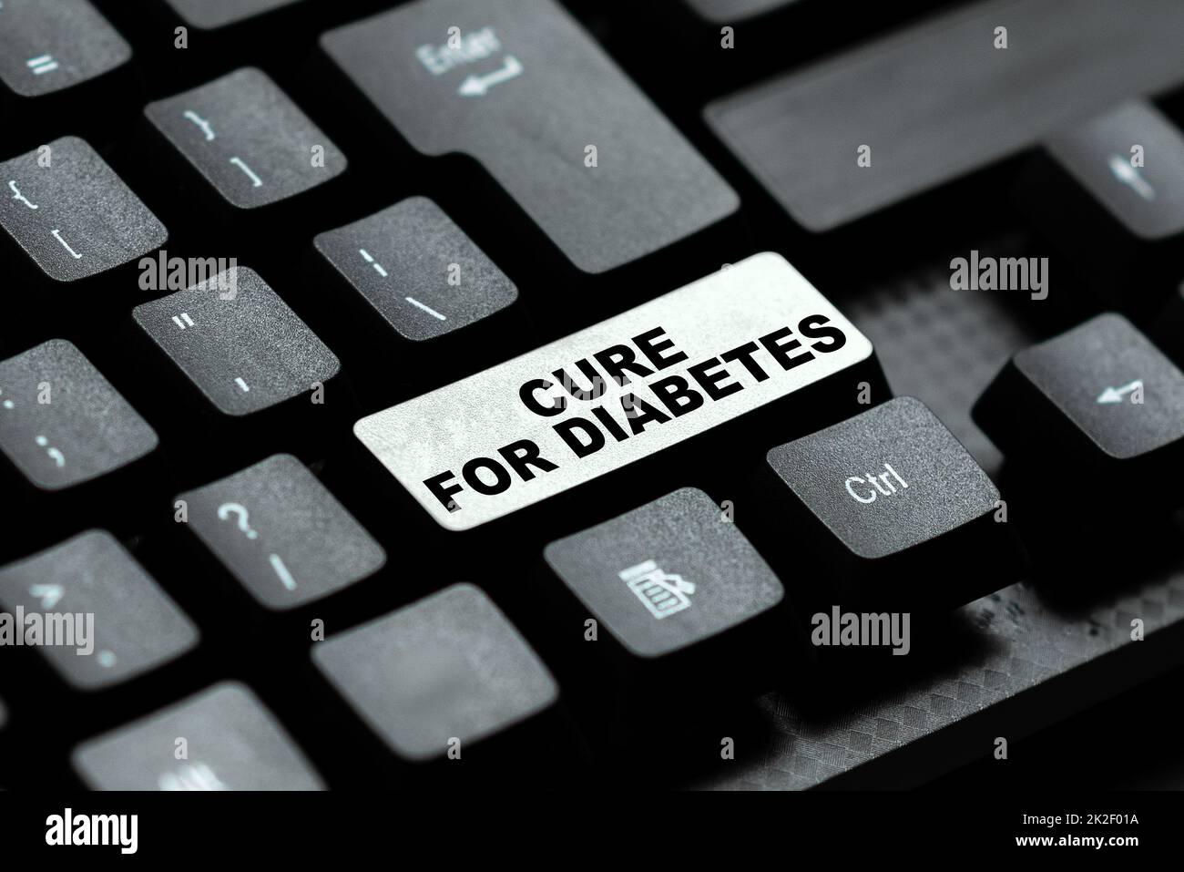 Signe d'écriture de la main Cure pour le diabète. Aperçu de l'entreprise recherche de médicaments par l'intermédiaire de l'inindépendance création de nouvelles affaires de boutique en ligne, dactylographie liste de marchandises de négociation Banque D'Images