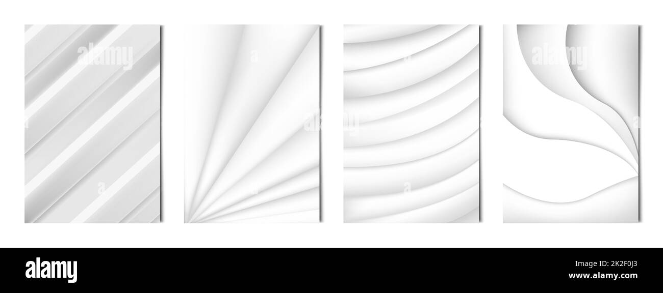 Ensemble de 4 pcs de lumière abstraite arrière-plans lignes blanches ondulées, modèles pour la publicité, cartes de visite, textures - Vector Banque D'Images