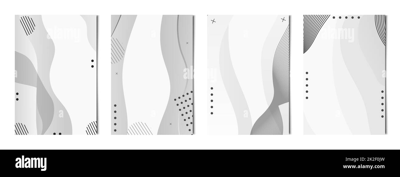 Ensemble de 4 pcs de lumière abstraite arrière-plans lignes noires ondulées, modèles pour la publicité, cartes de visite, textures - Vector Banque D'Images
