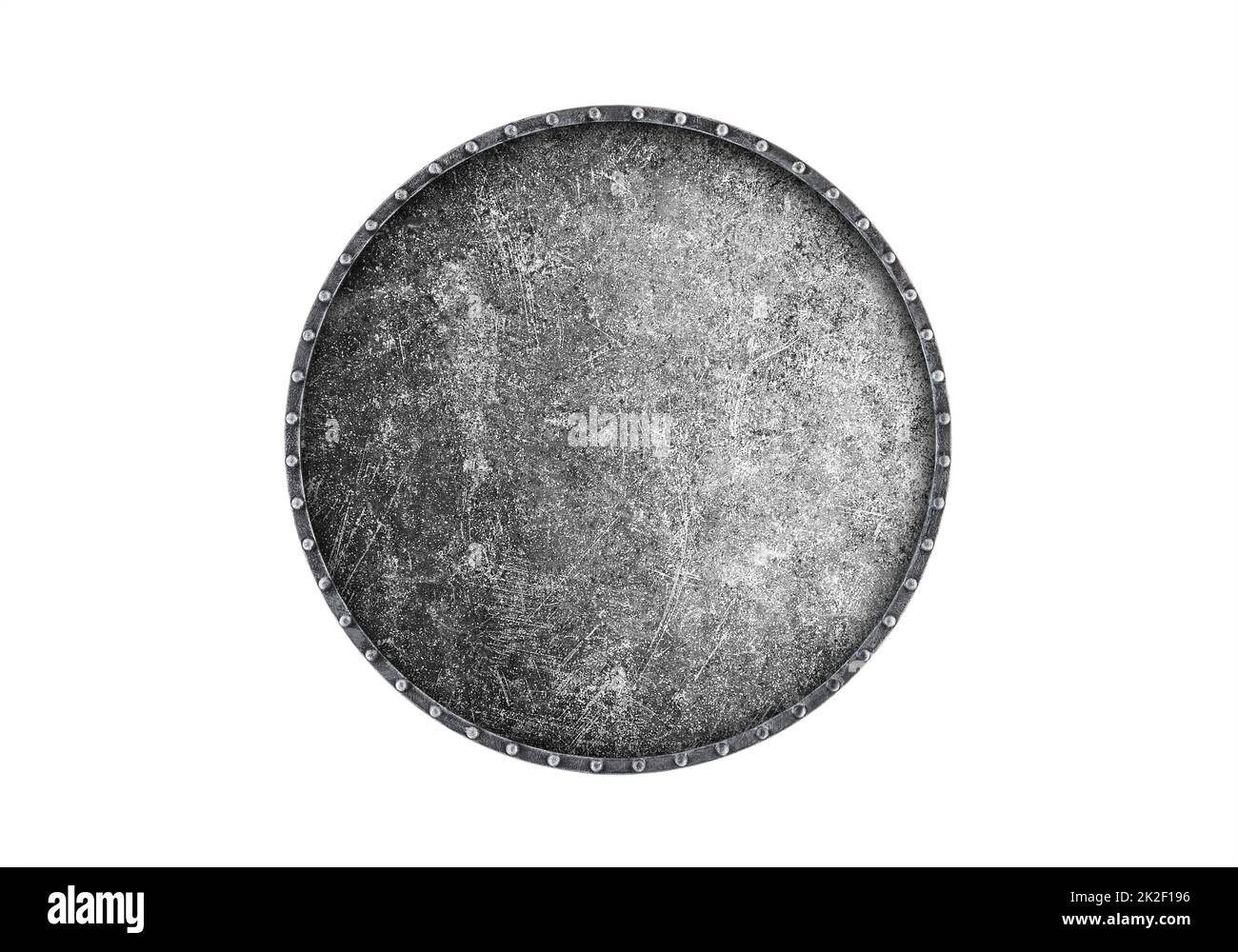 Ancien bouclier rond isolé sur fond blanc Banque D'Images