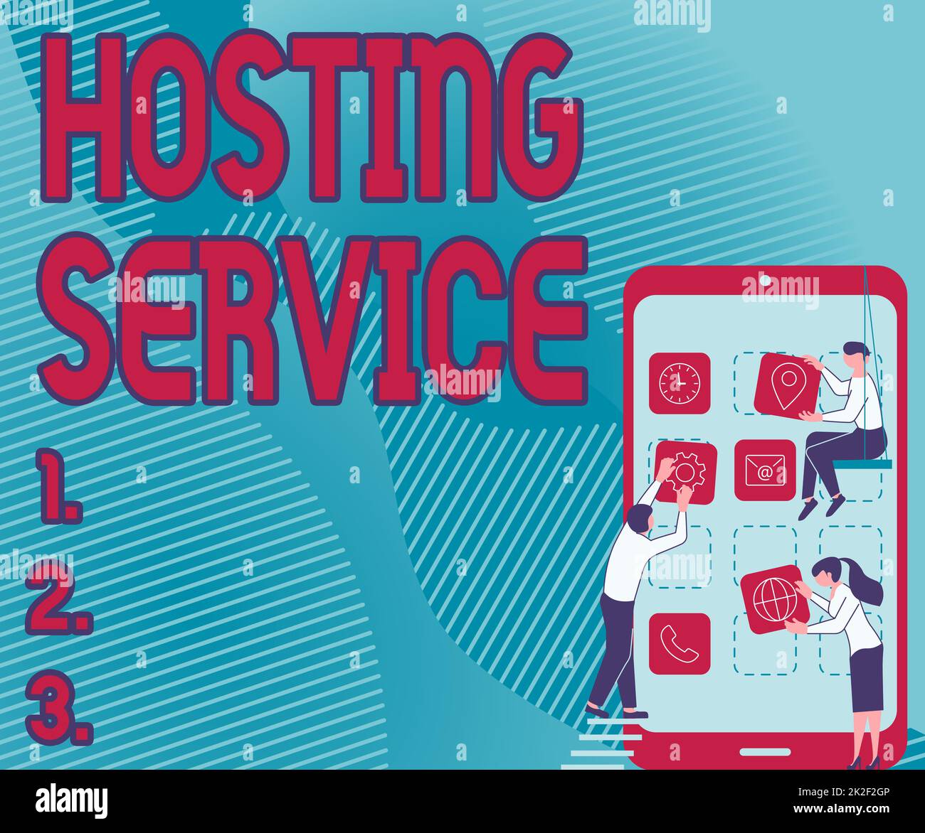 Service d'hébergement de texte d'écriture manuscrite. Business Showcase fournit des services pour le site Web à être vu dans l'Internet trois collègues portant S Decorating Mobile application. Banque D'Images