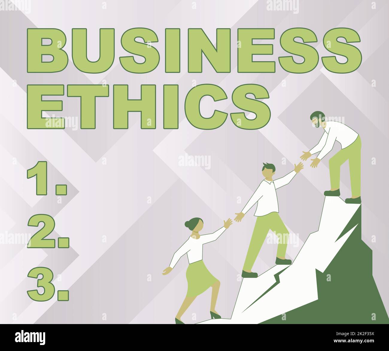 Écriture de texte éthique professionnelle. Approche d'entreprise principes moraux qui guident la façon dont une entreprise se comporte collègues grimper vers le haut Mountain atteindre le succès présenter Teamwork. Banque D'Images