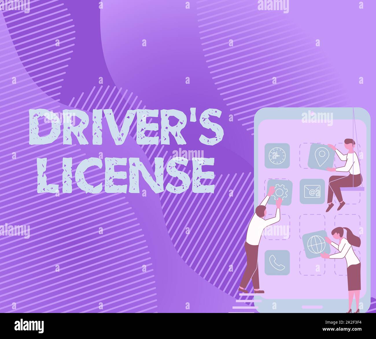 Inspiration montrant le panneau Driver S License. Concept d'entreprise document permettant à une personne de conduire un véhicule à moteur trois collègues portant S application mobile de décoration. Banque D'Images