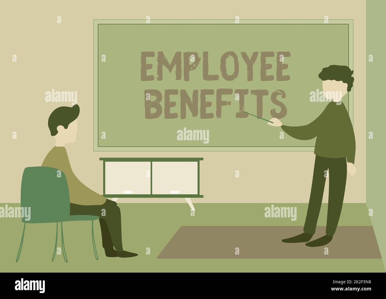 Écriture affichant le texte avantages sociaux des employés. Présentation commerciale rémunération indirecte et non monétaire versée à un employé dessin d'enseignant et d'étudiant ayant cours en privé dans Une salle de classe. Banque D'Images