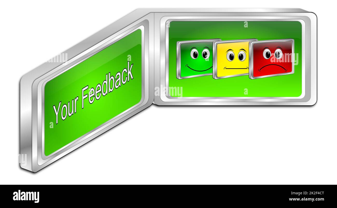 Votre bouton Feedback vert - illustration 3D Banque D'Images