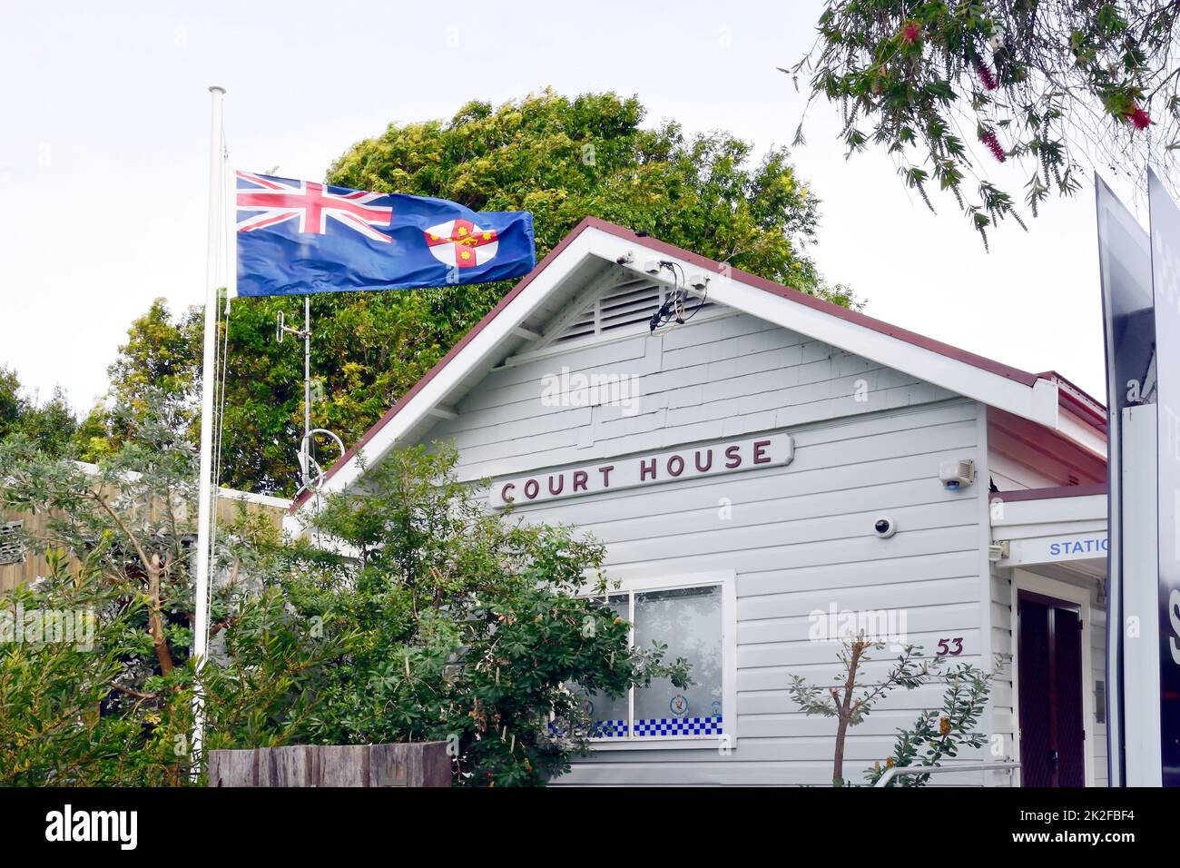 Court House and police Station, 53 Marine Drive Tea Gardens NSW Australie. Banque D'Images