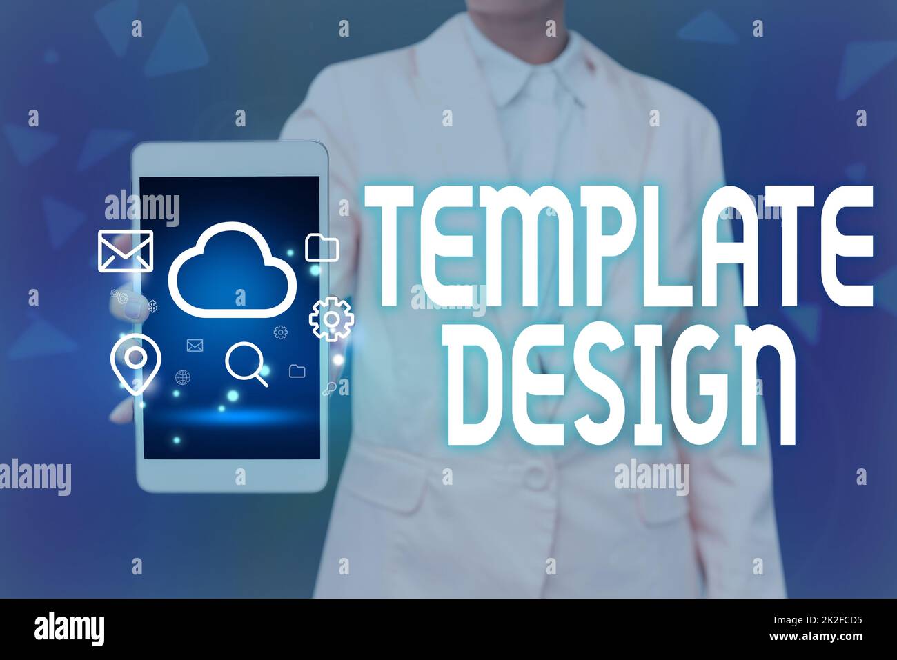 Légende de texte présentant la conception du modèle. Internet concept une disposition globale ou un plan avec un format à utiliser Lady pressant écran de téléphone mobile montrant la technologie futuriste Banque D'Images