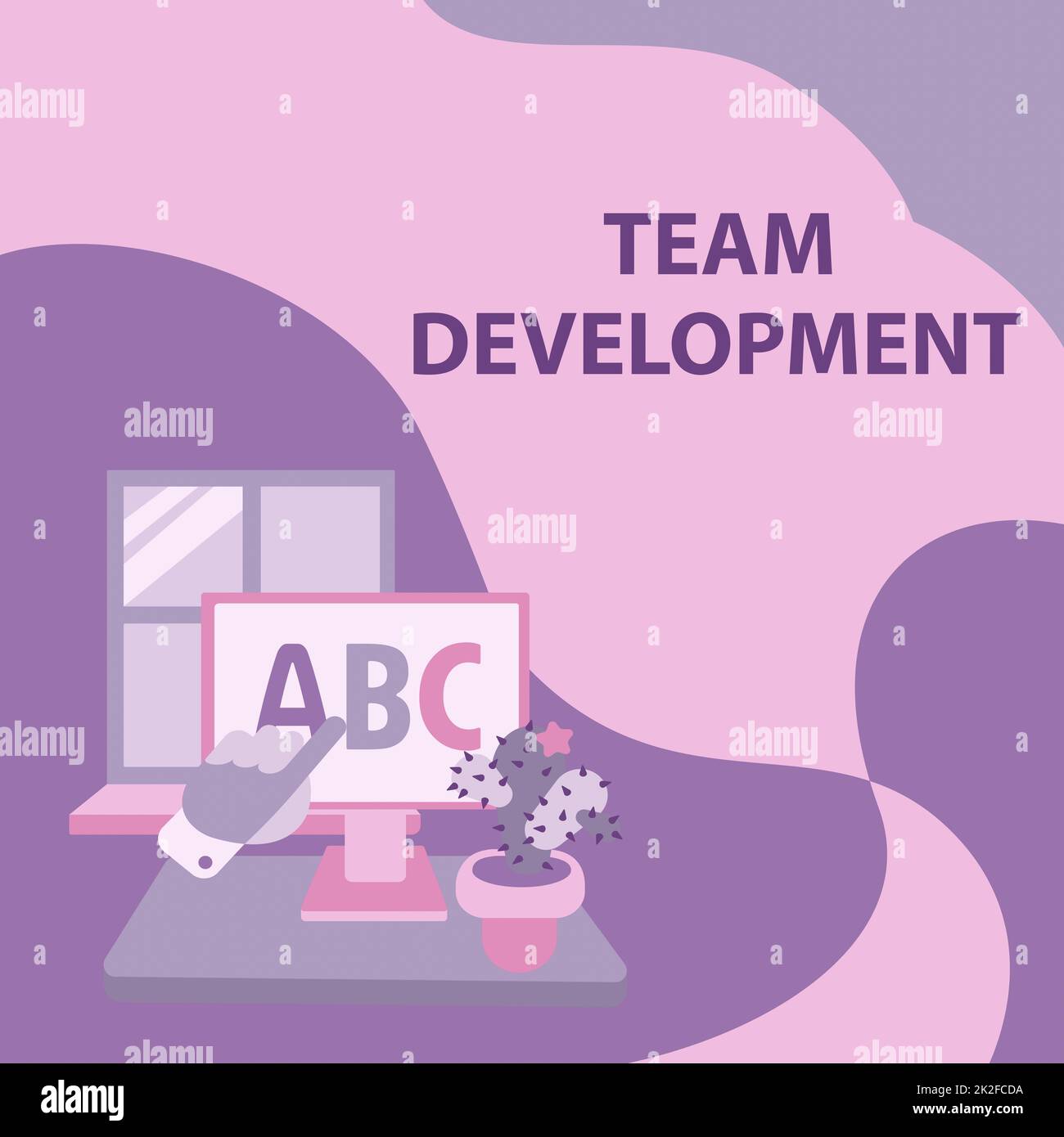 Inspiration montrant le développement de l'équipe des affiches. Mot écrit sur apprendre pourquoi et comment les petits groupes changent avec le temps avec des graphiques main montrant des lettres pointant l'écran du navigateur Web avec Cactus sur le côté. Banque D'Images