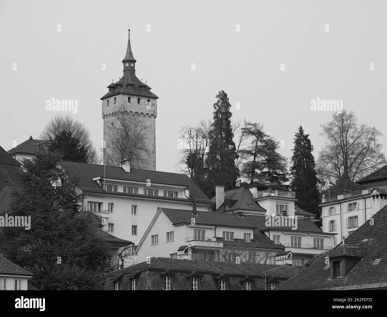 Wachtturm, tour historique du mur de fortification des œufs musqués, Lucerne. Banque D'Images