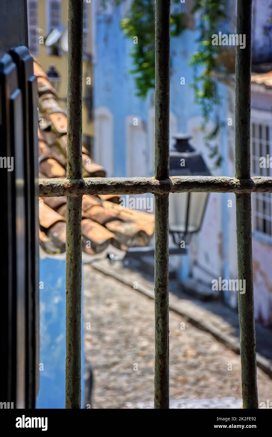 Vieille rue pavée dans le quartier Pelourinho de Salvador Banque D'Images