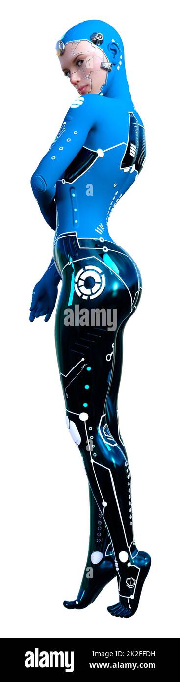 Le Rendu 3D Robot femelle on White Banque D'Images