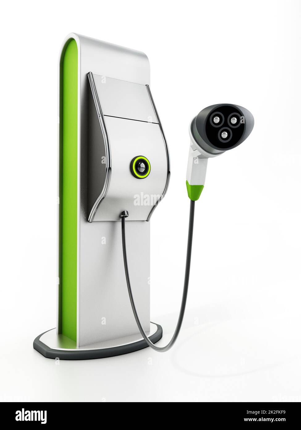 Station de charge de voiture électrique isolée sur fond blanc. 3D illustration Banque D'Images