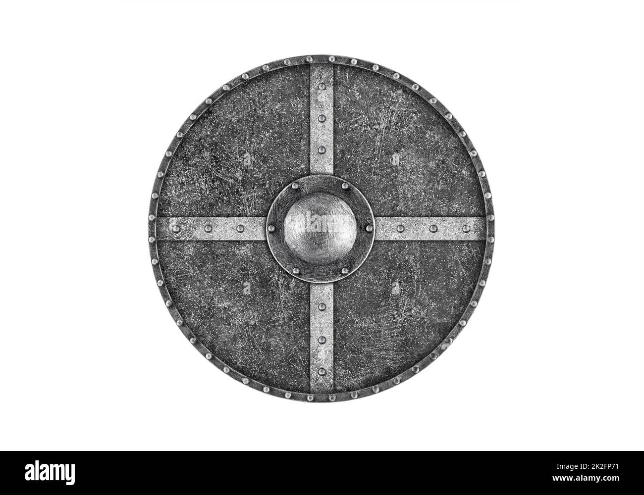 Ancien blindage rond en métal isolé sur fond blanc Banque D'Images