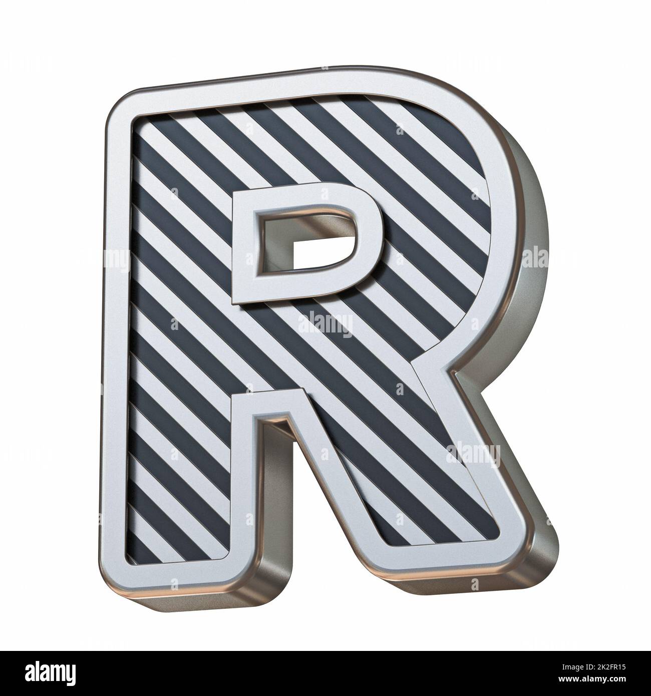 Police en acier inoxydable et bandes noires lettre R 3D Banque D'Images