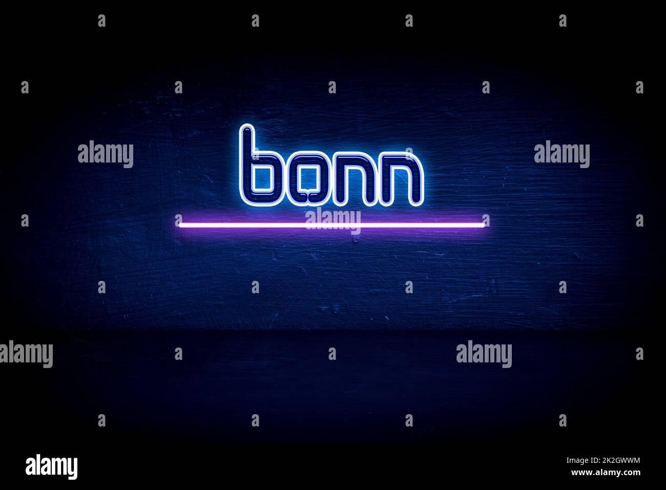 Bonn - panneau d'annonce au néon bleu Banque D'Images