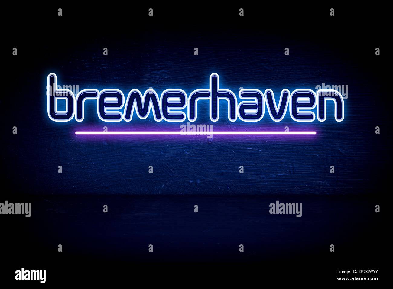 Bremerhaven - panneau d'annonce au néon bleu Banque D'Images