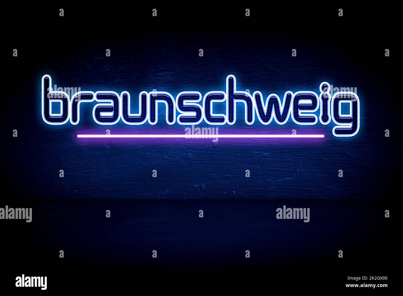 Braunschweig - panneau d'annonce au néon bleu Banque D'Images