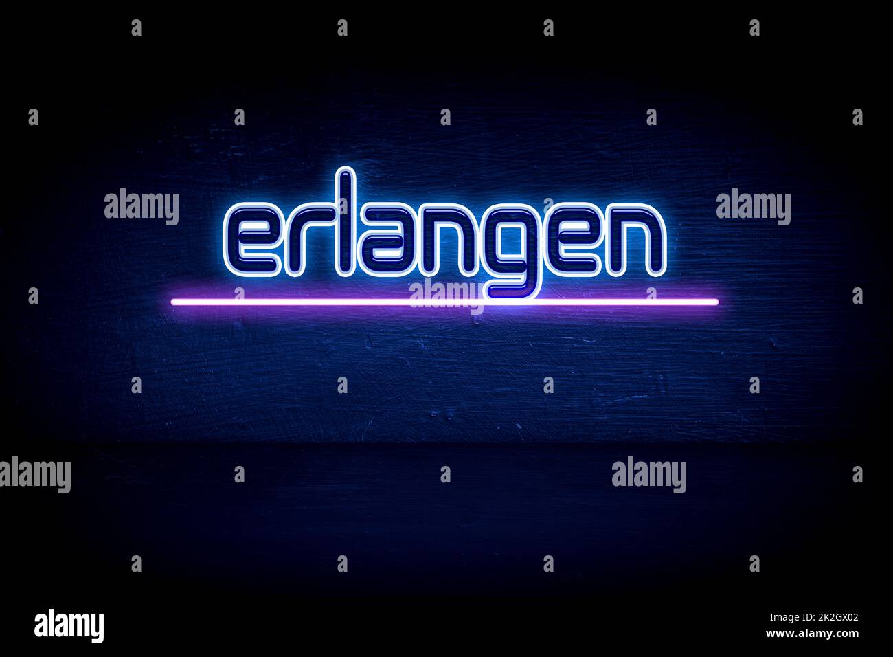 Erlangen - panneau d'annonce au néon bleu Banque D'Images