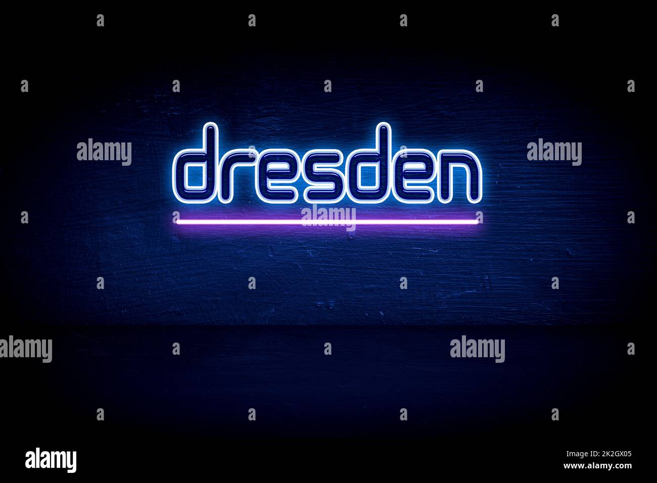 Dresden - panneau d'annonce au néon bleu Banque D'Images