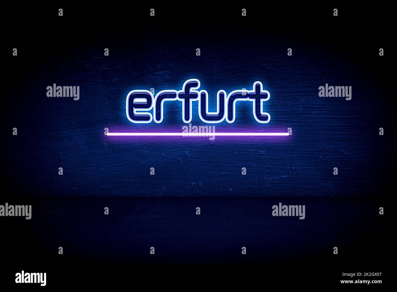 Erfurt - panneau d'annonce au néon bleu Banque D'Images