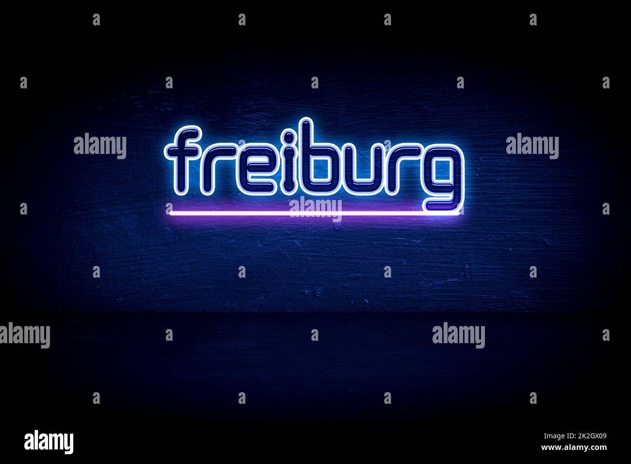 Freiburg - panneau d'annonce au néon bleu Banque D'Images