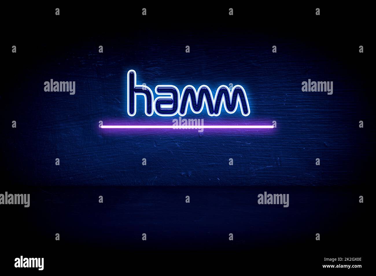 Hamm - panneau d'annonce au néon bleu Banque D'Images