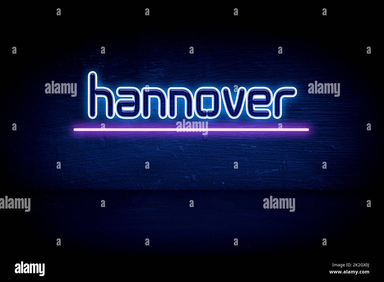 Hanovre - panneau d'annonce au néon bleu Banque D'Images